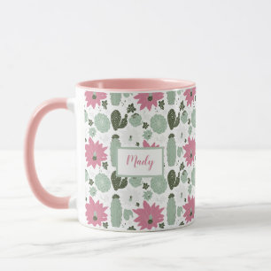 Niedliches Cactus succulents-Muster mit Name Tasse