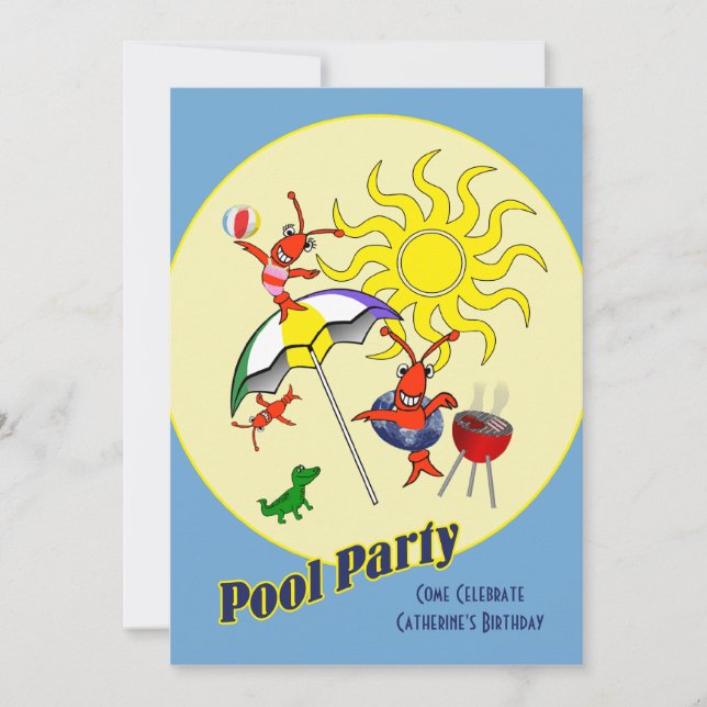 Niedliches Cajun Crawfish Pool Party Einladung (Vorderseite)
