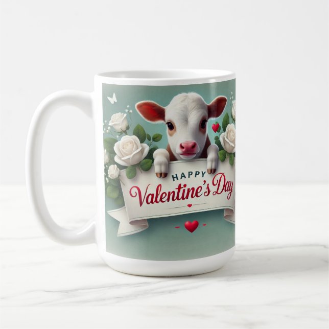 Niedliches Calf Holding Valentinstag Grußbanner Kaffeetasse (Links)