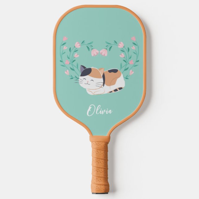 Niedliches Calico Cat und Pickleball Paddel Schläger (Vorderseite)