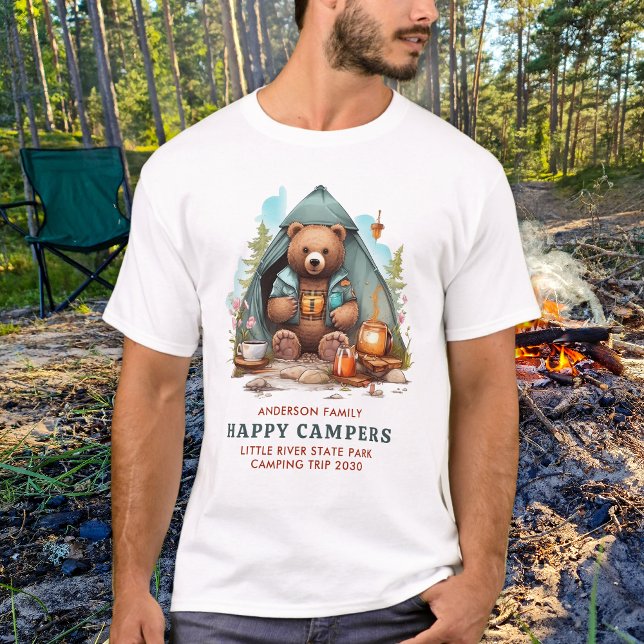 Niedliches Camping Bär Personalisiert Happy Camper T-Shirt (Von Creator hochgeladen)