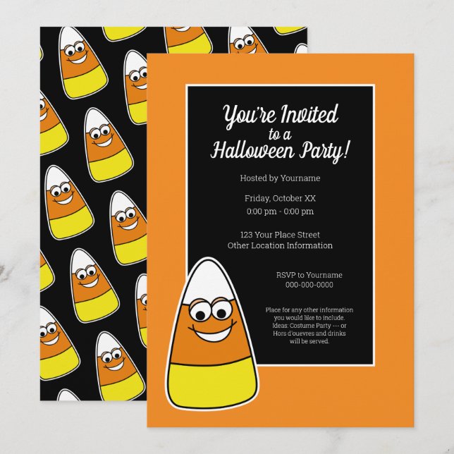 Niedliches Candy Corn Halloween-Party Einladung (Vorne/Hinten)