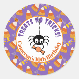 Niedliches Candy Corn Kids Halloween-Party Spider Runder Aufkleber