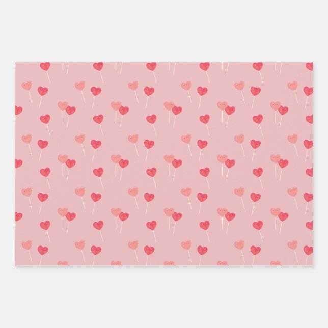 Niedliches Candy Heart Wrap Paper Flat Sheet Set 3 Geschenkpapier Set (Vorderseite)