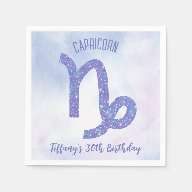 Niedliches Capricorn-Zeichen Custom Lila Geburtsta Serviette (Vorderseite)