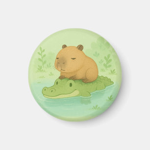 Niedliches Capybara auf dem grünen Krokodil-Gesche Magnet