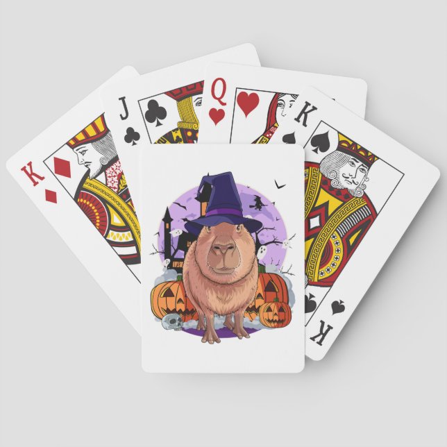 Niedliches Capybara Halloween Hexenkürbis Sweatshi Spielkarten (Rückseite)