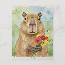 Niedliches Capybara mit Blume Postkarte