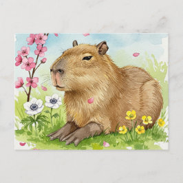 Niedliches Capybara mit Frühlingsblumen Postkarte