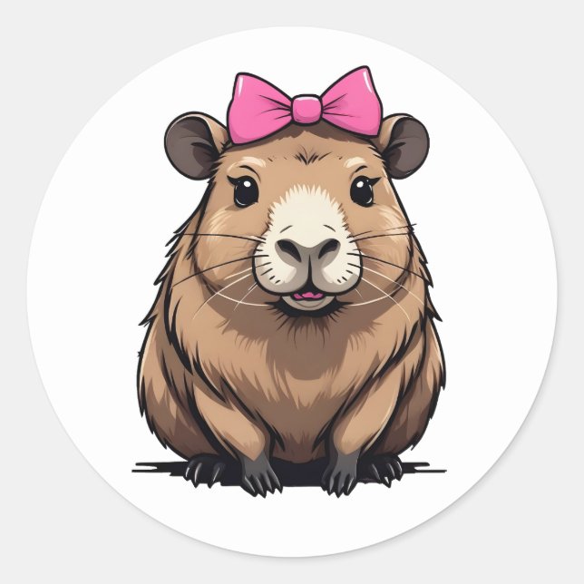 Niedliches Capybara mit rosa Ribbon Frauen Mädchen Runder Aufkleber (Vorderseite)