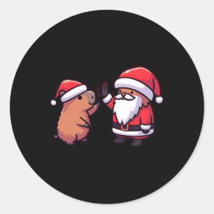 Niedliches Capybara und der Weihnachtsmann Fünf We Runder Aufkleber