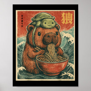 Niedliches Capybara und Schildkrötenrückpack Ramen Poster