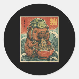 Niedliches Capybara und Schildkrötenrückpack Ramen Runder Aufkleber