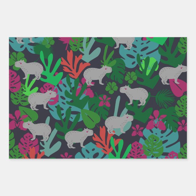 Niedliches Capybara Wrapping Paper Geschenkpapier Set (Vorderseite)