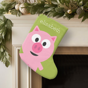 Niedliches Cartoon-Bauernhof-Schwein-- rosa und Großer Weihnachtsstrumpf