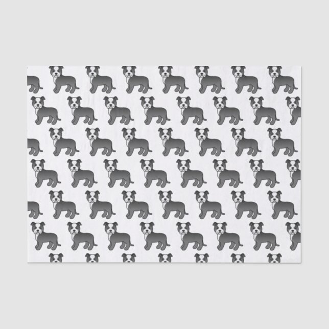 Niedliches Cartoon-Dog-Muster in Schwarz-Weiß-Form Seidenpapier (Vorderseite)