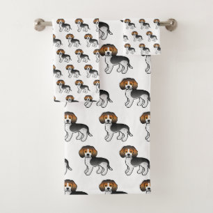 Niedliches Cartoon Dog-Muster mit blauem Ticking-B Badhandtuch Set