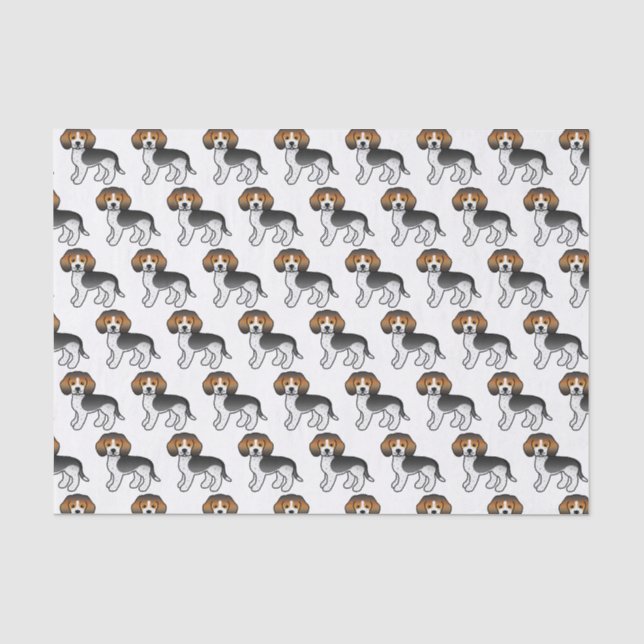 Niedliches Cartoon Dog-Muster mit blauem Ticking-B Seidenpapier (Vorderseite)
