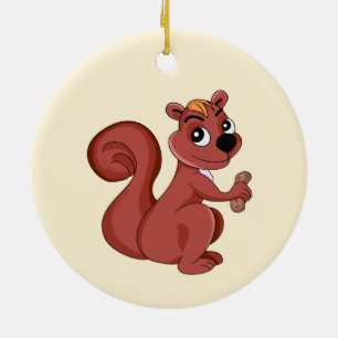 Niedliches Cartoon-Eichhörnchen mit einer Erdnuss Keramik Ornament