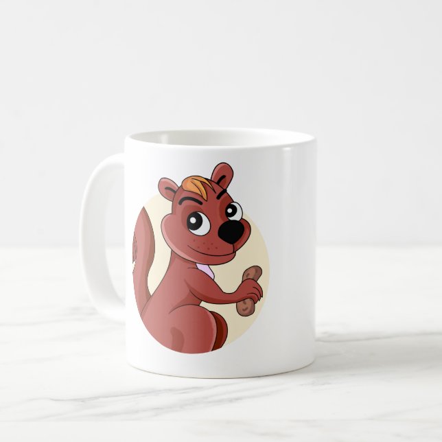 Niedliches Cartoon-Eichhörnchen mit Erdnuss Kaffeetasse (Vorderseite Links)