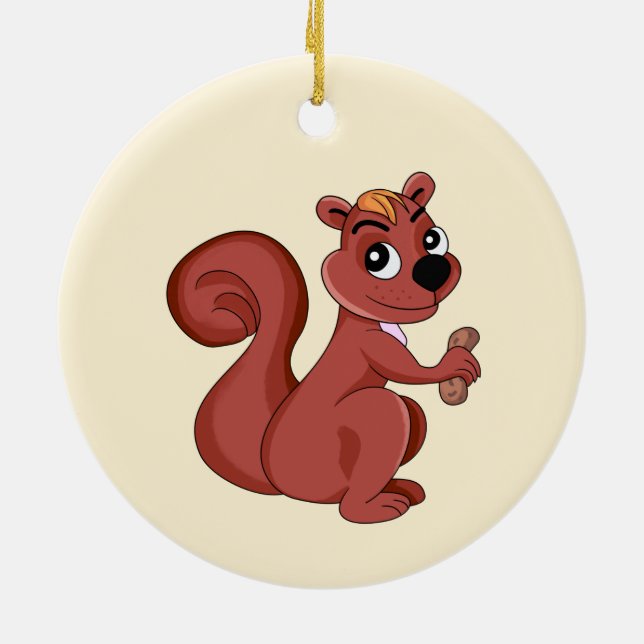 Niedliches Cartoon-Eichhörnchen mit Erdnuss Keramik Ornament (Hinten)