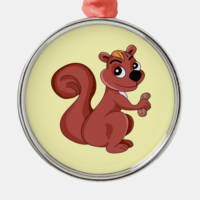 Niedliches Cartoon-Eichhörnchen mit Erdnuss Ornament Aus Metall (Vorne)