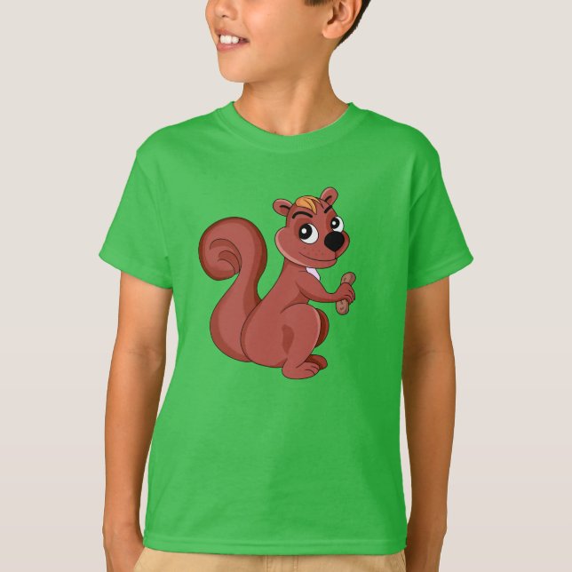 Niedliches Cartoon Eichhörnchen mit T - Shirt aus  (Vorderseite)