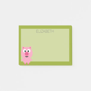 Niedliches Cartoon-Farm-Schwein - Rosa und Limette Post-it Klebezettel