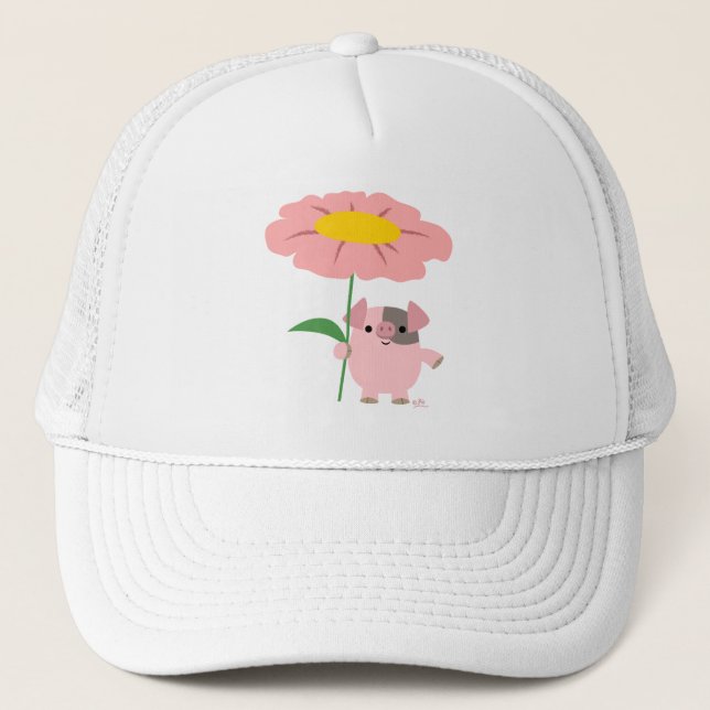 Niedliches Cartoon Ferkel mit Geschenk (rosa) Hut Truckerkappe (Vorderseite)