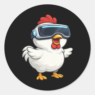 Niedliches Cartoon-Huhn-VR-Spieler Runder Aufkleber