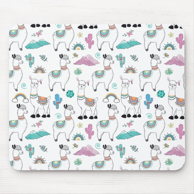 Niedliches Cartoon-Lama-Muster Mousepad (Vorne)