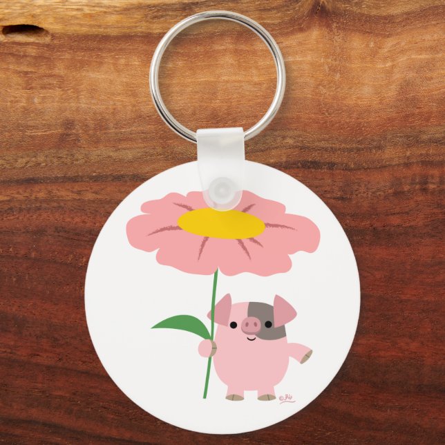 Niedliches Cartoon Piglet mit Geschenk (rosa) Schl Schlüsselanhänger (Vorderseite)