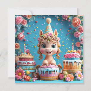 Niedliches Cartoon-Pony feiert Geburtstag