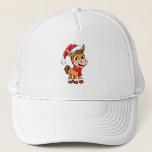 Niedliches Cartoon-Pony mit Weihnachtsmütze und -s Truckerkappe