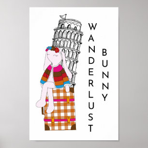 Niedliches Cartoon-Reisehäschen Italien Urlaub Poster