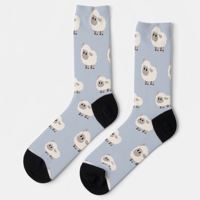 Niedliches Cartoon Schafsmuster in blau Socken (Linkes Detail)