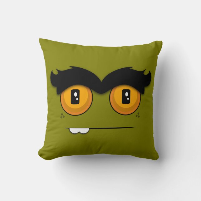 Niedliches Cartoon Unibrow Monster-Gesicht im Kissen (Vorderseite)