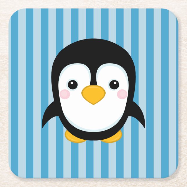 Niedliches Cartoonpenguin-Entwurfs-blaue Rechteckiger Pappuntersetzer (Vorderseite)