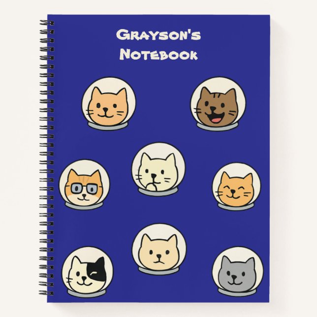 Niedliches Cat Astronaut Personalisiert School Not Notizbuch (Vorderseite)