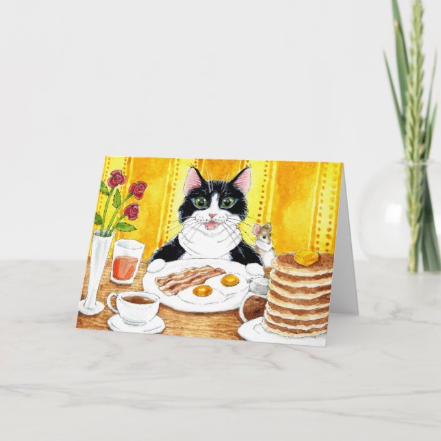 Niedliches Cat Breakfast Kaffeekarte Karte (Vorderseite)