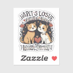 Niedliches Cat Couple Romantic Winking Kitty Liebe Aufkleber