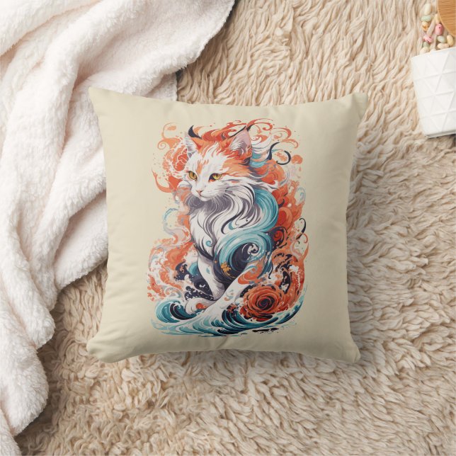 Niedliches Cat-Design im neo-traditionellen Stil Kissen (Decke)