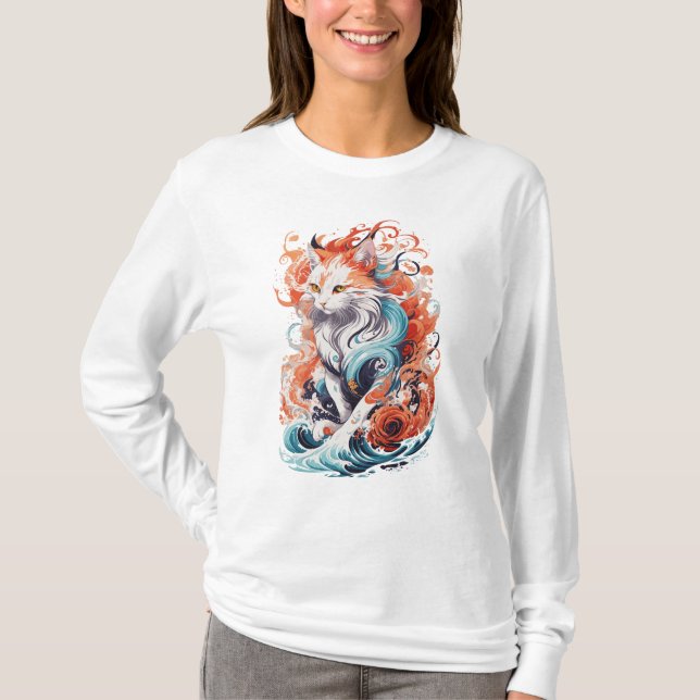 Niedliches Cat-Design im neo-traditionellen Stil T-Shirt (Vorderseite)