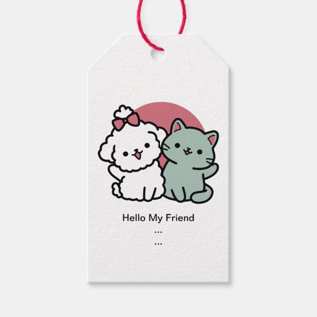 Niedliches Cat & Dog "Fur-Real Friends Forever"-De Geschenkanhänger (Vorderseite)