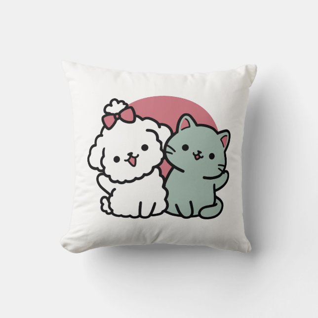 Niedliches Cat & Dog "Fur-Real Friends Forever"-De Kissen (Vorderseite)