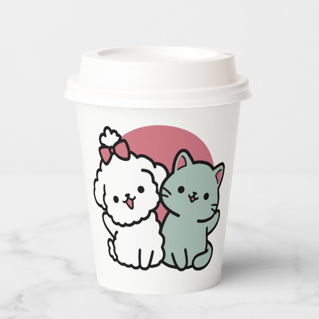Niedliches Cat & Dog "Fur-Real Friends Forever"-De Pappbecher (Vorderseite)