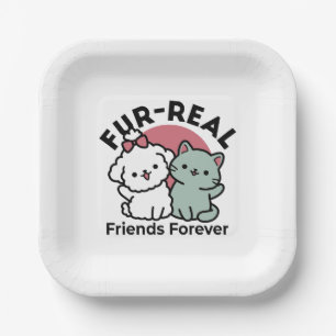 Niedliches Cat & Dog "Fur-Real Friends Forever"-De Pappteller