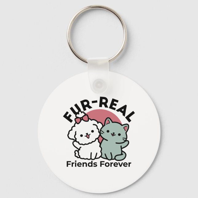 Niedliches Cat & Dog "Fur-Real Friends Forever"-De Schlüsselanhänger (Vorderseite)