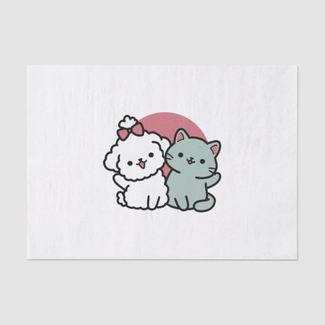 Niedliches Cat & Dog "Fur-Real Friends Forever"-De Seidenpapier (Vorderseite)