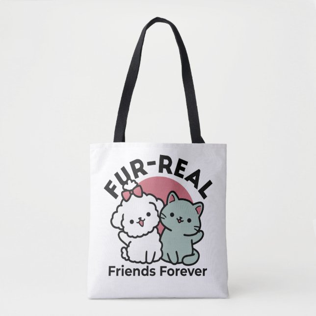 Niedliches Cat & Dog "Fur-Real Friends Forever"-De Tasche (Vorderseite)